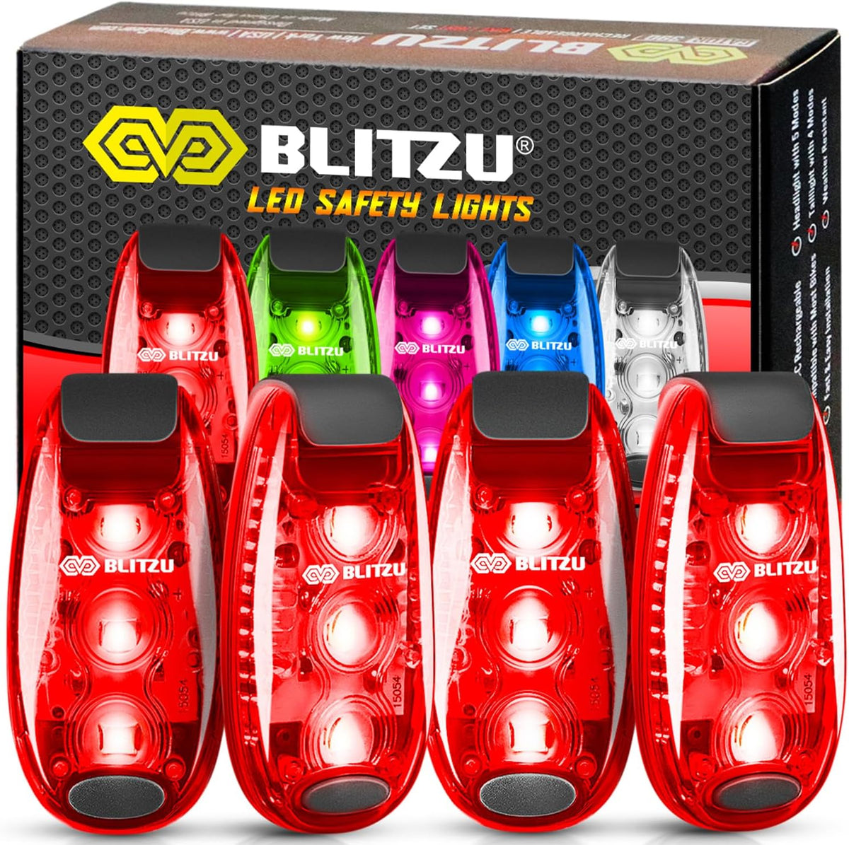 Skiennix LED Safety Lights - 4 Pack Clip-On Reflective Gear for High Visibility Night Walking, Running & Hiking