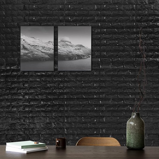 11PCS 3D Wall Panels Peel and Stick Faux Brick Wallpaper Black Self Adhesive