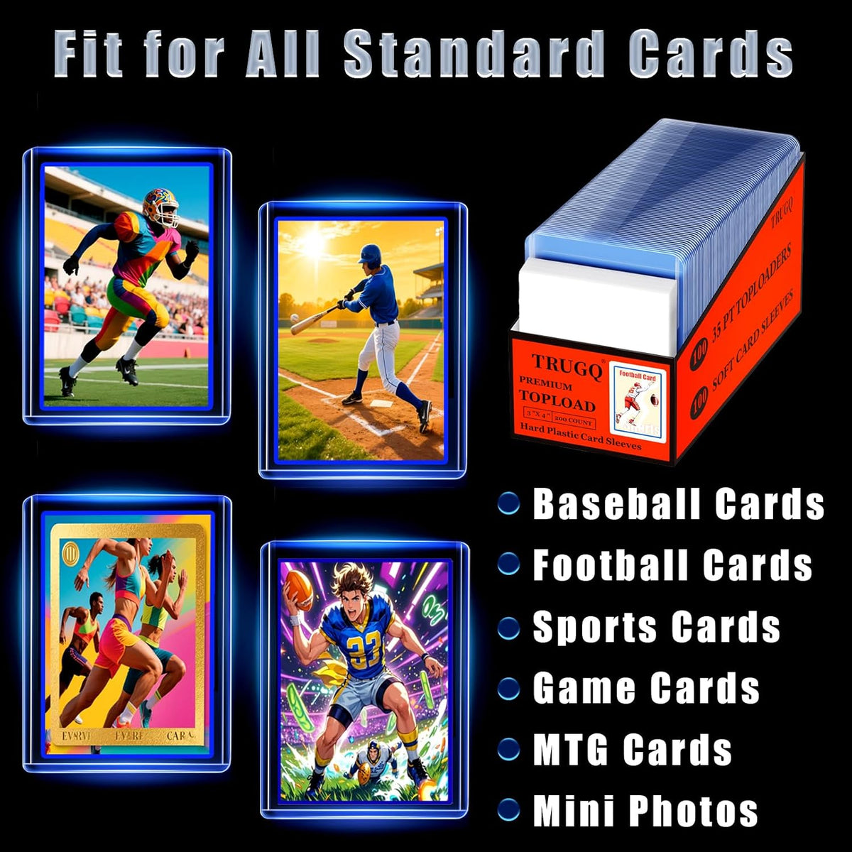 Skiennix 200 Card Sleeves - Toploaders & Soft Protectors for Trading Cards | 3" x 4" Size