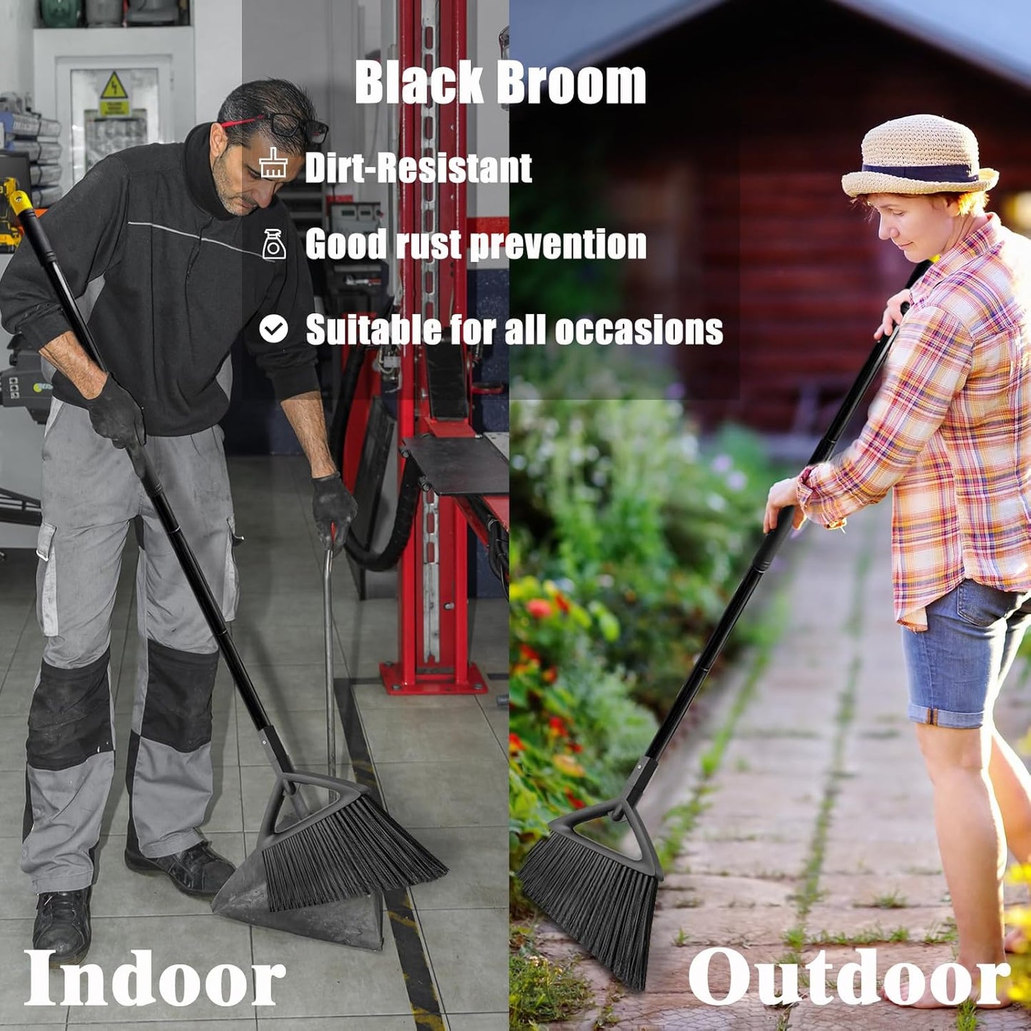 Outdoor Angle Broom Indoor,Upgraded Heavy Duty Commercial Brooms,Black Broom for Sweeping House,Restaurant,Kitchen,Garage,Courtyard