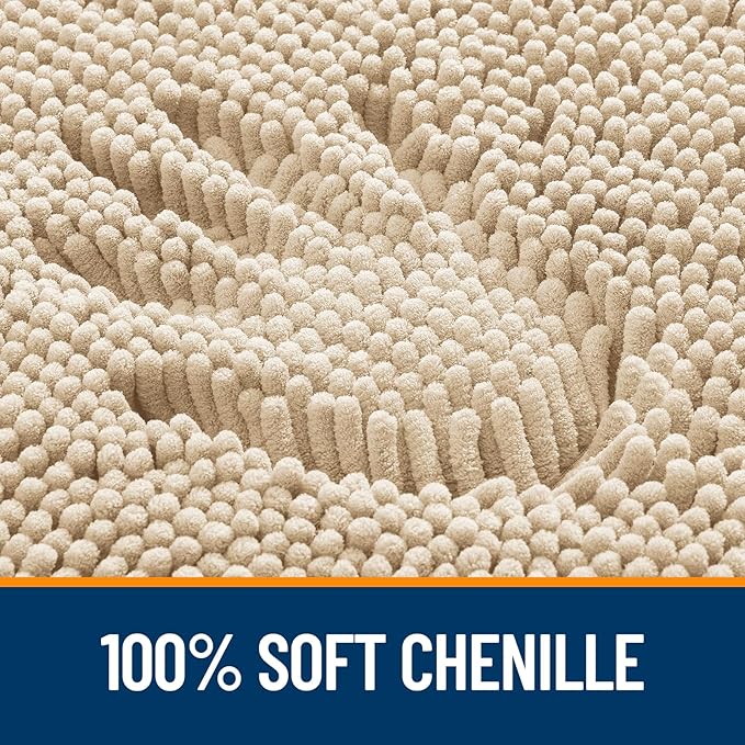 OLANLY Bathroom Rugs 35x24, Extra Soft Absorbent Chenille Bath Rugs, Rubber Backing Quick Dry, Machine Washable Bath Mats for Bathroom Floor, Tub and Shower, Home Decor Accessories, Beige