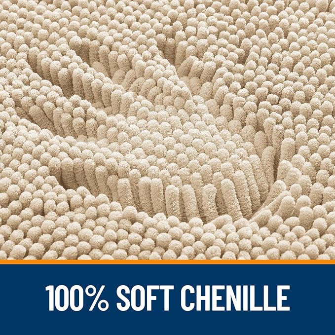 OLANLY Bathroom Rugs 59x20, Extra Soft Absorbent Chenille Bath Rugs, Rubber Backing Quick Dry, Machine Washable Bath Mats for Bathroom Floor, Tub and Shower, Home Decor Accessories, Beige