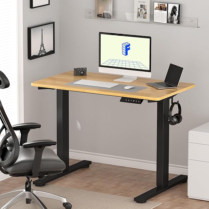 FLEXISPOT EN1 One-Piece Standing Desk with 1-Inch Thick Desktop, 48"x30" Electric Height Adjustable Desk for Home Office & Multi-Device Workstations, Maple
