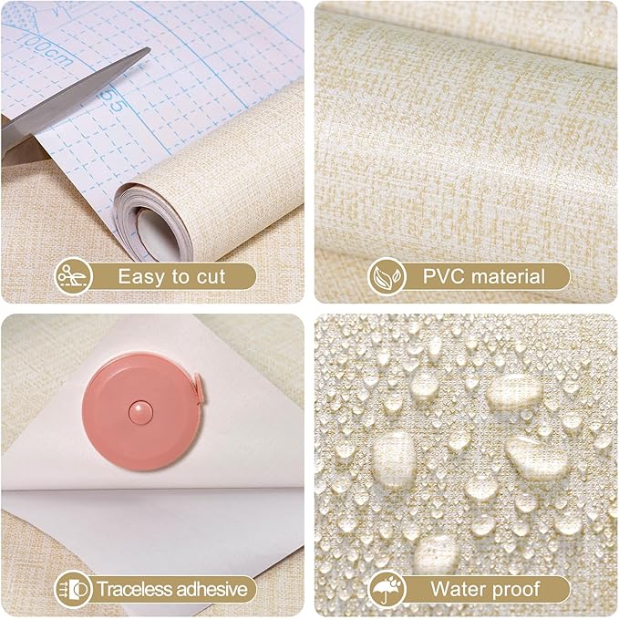 Amiya Grasscloth Cream Wallpaper 17.3"x120" Peel and Stick Beige Faux Fabric