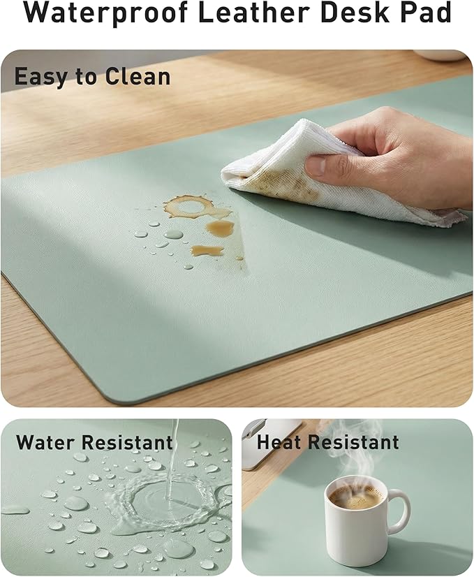 Aothia Faux Leather Desk Mat - Large Mouse Pad, Non-Slip PU Leather Blotter, Waterproof Writing Surface for Office and Home (Light Blue, 40" x 24")