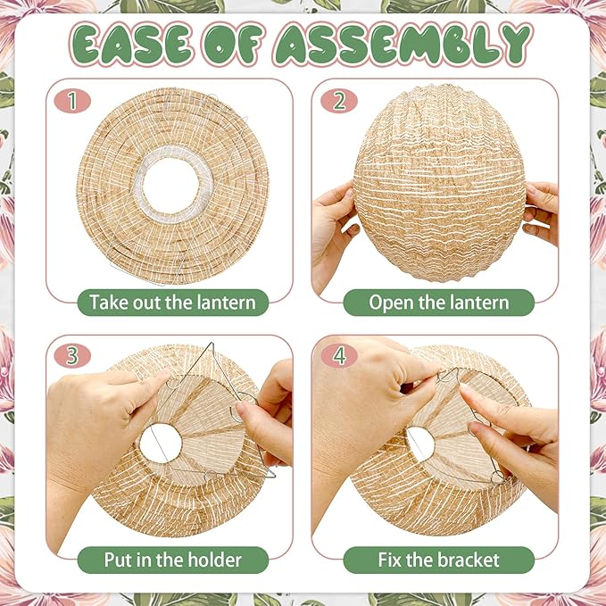 10Pcs 10" Boho Fall Party Decorations, Hanging Round Print Burlap Paper Lanterns for Office Ceiling Home Patio Neutral Baby Bridal Shower Wedding Rustic Boho Classroom Decor (10inch)