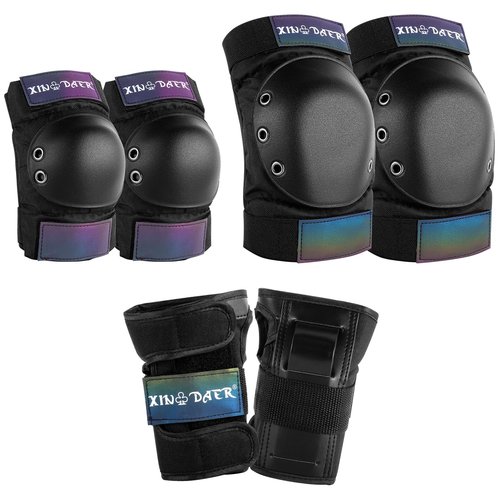 Knee and Elbow Pads Adult - (6 in 1) Knee Elbow Pads Wrist Pads with Drawstring Bag, Skating Protective Gear Set for Women & Men for Roller Skate, Skateboard, Bike Cycling, Scooter (Medium)