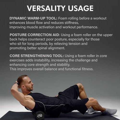 Invincible Fitness EPP Foam Roller - 17'' Deep Tissue Massage for Enhanced Recovery & Pain Relief (Black)