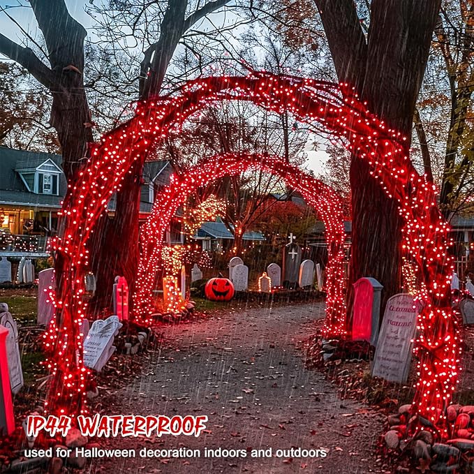 JMEXSUSS 150 LED Red String Lights Indoor Outdoor Waterproof, Connectable 59 Ft Halloween String Lights Plug in, 8 Modes Christmas Tree Light for Bedroom, Patio, Party, Halloween,Christmas Decorations