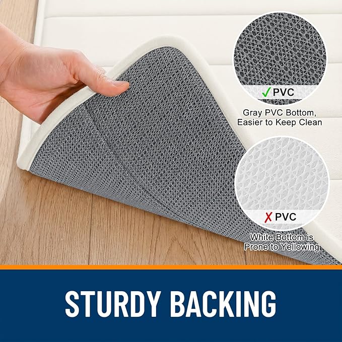 OLANLY Memory Foam Bath Mat 44x24, Super Soft Absorbent Bathroom Rugs, Quick Dry, Machine Washable Shower Floor Rugs, Bathmat Carpet, Bathroom Home Decor Accessories, Ivory