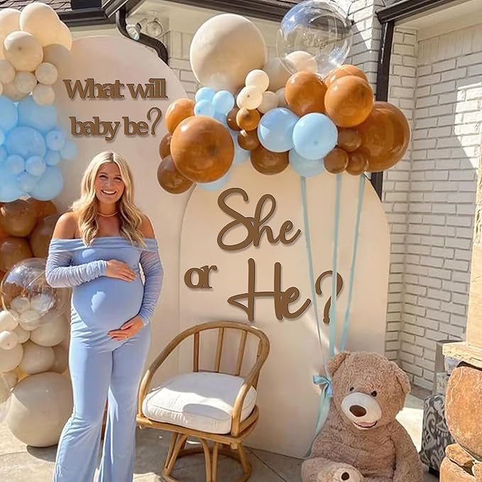 Large Gender Reveal Decals for Backdrop Wooden Baby Shower Sign He or She What Will Baby Be Balloon Arch Decor Gender Reveals Welcome Sign Girl or Boy Party Stickers Pregnancy Party Banner Photo Props