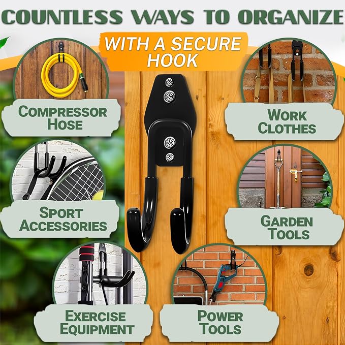 Garden Hose Hook for Outside with Heavy-Duty Steel Construction - Anti-Slip Coating, Holds Up to 66 lbs of Hoses, Cords, and Tools - Hose Hanger Wall Mount for Yard, Garage, Pool Deck, or Fence Post
