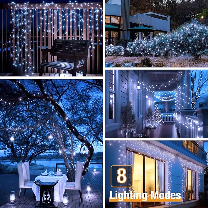 btfarm 6-Pack Solar String Lights Outdoor, 480LED 198FT Solar Fairy Lights Waterproof 8 Modes Copper Wire Solar Powered Twinkle Lights for Outside Garden Tree Christmas Wedding Party Decor, Cool White