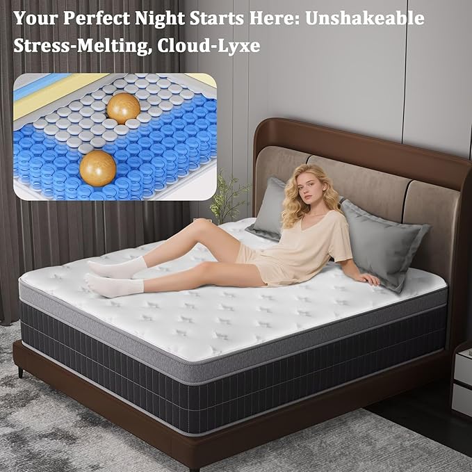 Queen Size Mattress in a Box 12 Inch Memory Foam Hybrid Mattress with Pocketed Springs Medium Firm Support Motion Isolation Edge Support 180 Night Trial
