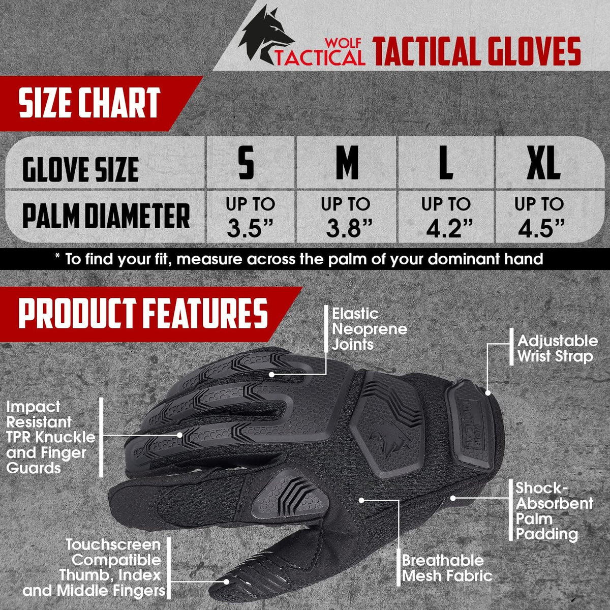 WOLF TACTICAL Shooting Gloves - Tactical Military Gloves for Men | Touchscreen Airsoft & Paintball Combat