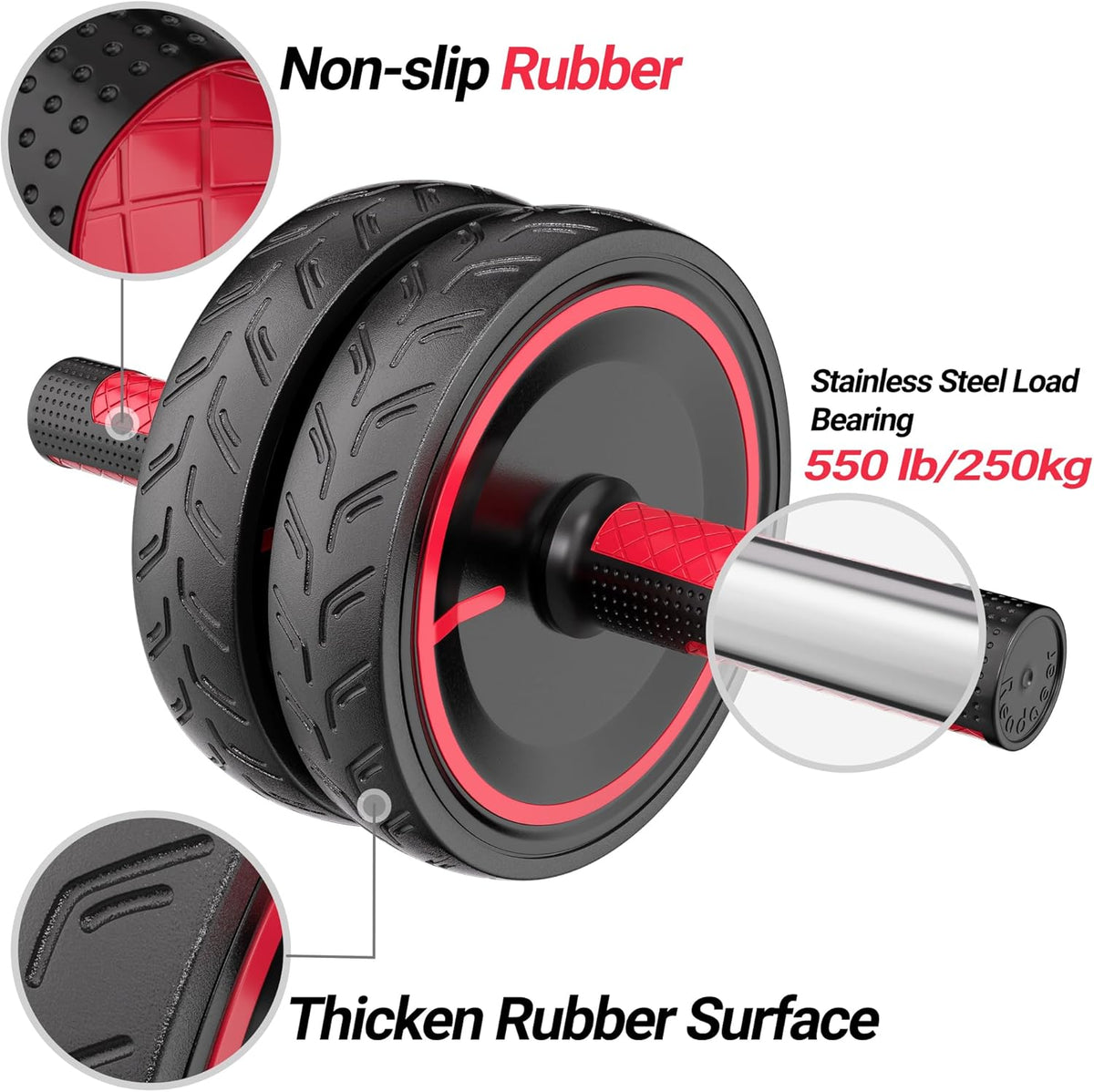 READAEER Ab Roller Wheel, Heavy Duty Workout Equipment for Home Gym, Professional Metal Handle with Rubber Surface Abdominal Exercise Wheel for Strength Training, Ab Wheel with Knee Pad