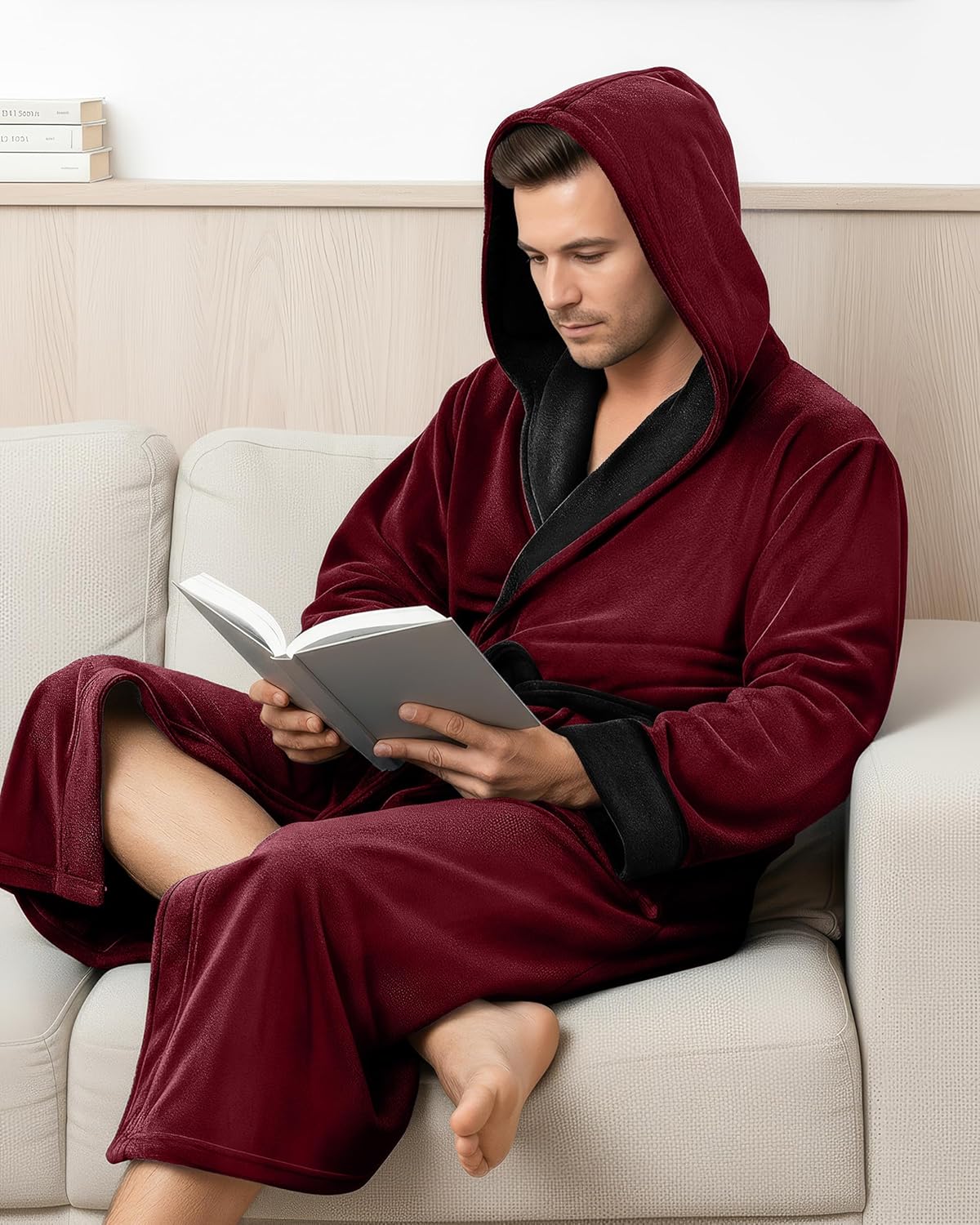 NY Threads Men's Hooded Bathrobe - Luxury Plush Fleece Spa Robe in Various Sizes and Colors