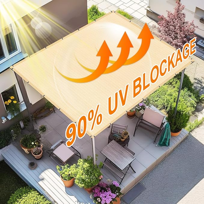 Artpuch 90% Sun Shade Cloth, 10 x 20 FT Pergola Shade Cover Canopy with Grommets, Sun Screen Fabric Tarp for Patio, Outdoor, Garden, Backyard, Wheat