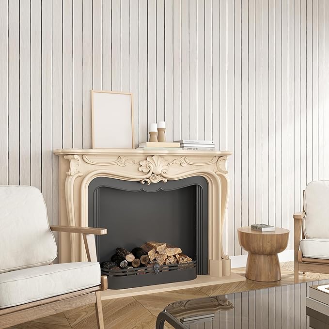 VEELIKE Cream White Oak Wood Slat Wall Panel Peel and Stick 3D Faux Wood Wall