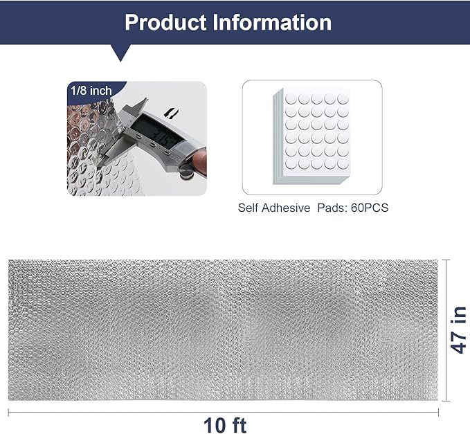 Double Reflective Bubble Foil Insulation Foam, 47IN X 10FT Aluminum Foil Thermal Insulation Radiant Barrier for Windows, Garage Door, RV, Roof