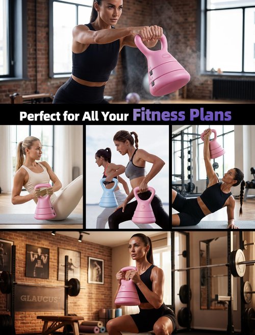 Adjustable Kettlebell, 5lb 9lb 15lb Kettlebell Weights Set, Ergonomic Design & Wide-Handle for Home Gym, Full-Body Workouts Strength Training and Weight Loss, Good for Men Women & Beginners (Pink)