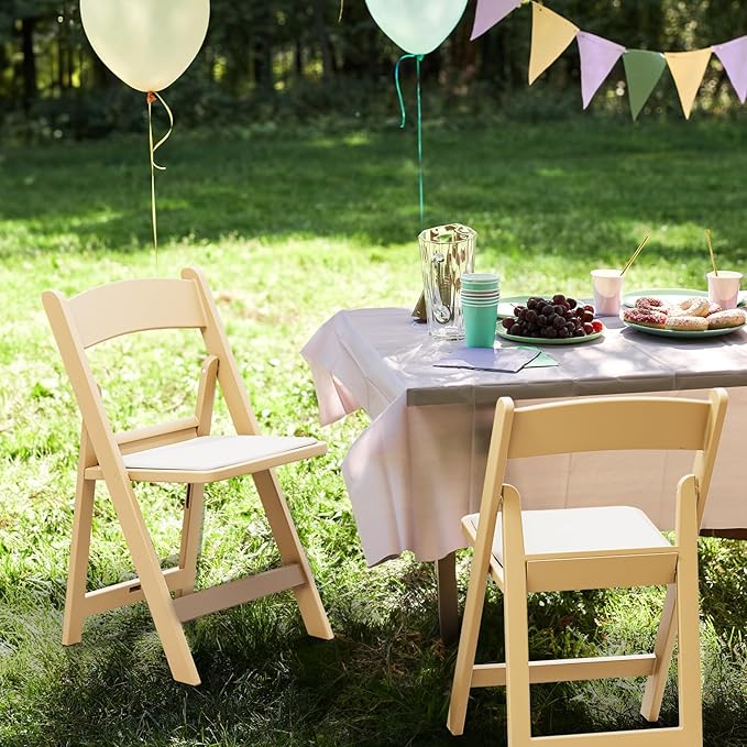 VINGLI Resin Folding Chairs with Cushion, Foldable Plastic Chair with Comfortable Padded Seats, Perfect for Event Party Indoor Outdoor, Natural, 1 PC