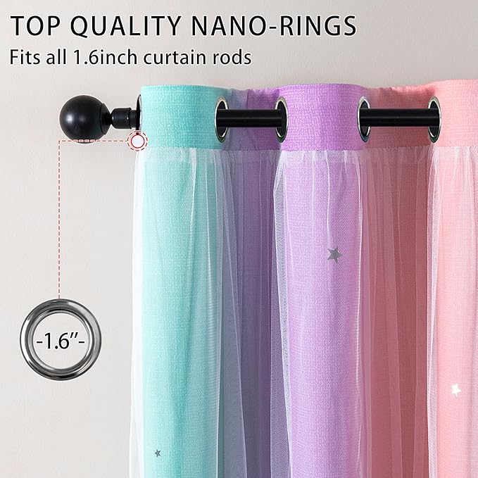 XiDi Curtains for Bedroom Kids Rainbow Pink Purple Green Curtains for Girls