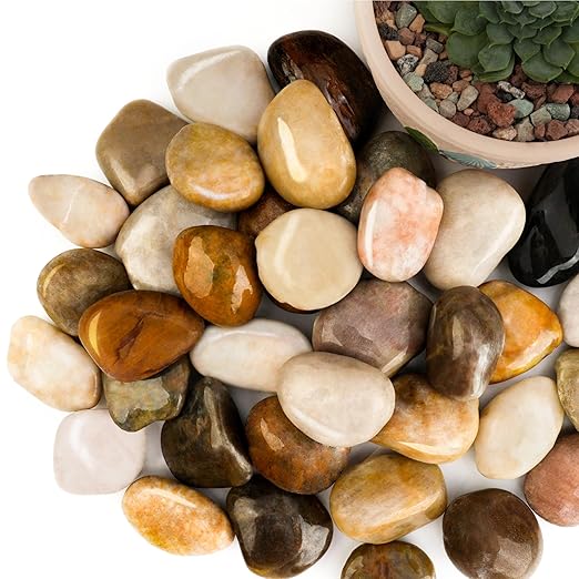 18lb Mix River Rocks for Plants, 1-3 Inch Pebbles for Indoor Plants, Polished Garden Rocks Outdoor Landscaping, Decorative Stones for Vases, Succulents, Aquarium, Walkways