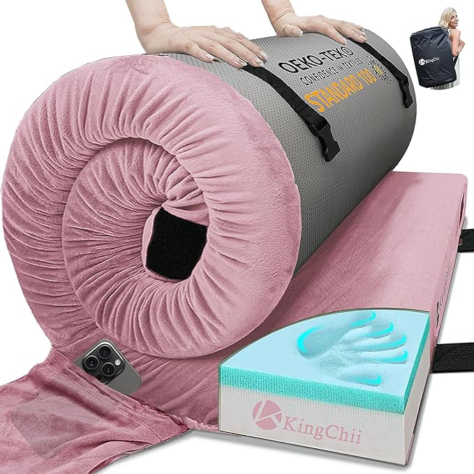 KingChii CertiPUR-US Memory Foam Camping Mattress, Portable Roll Up Travel Car Camping Mattress Sleeping Pad & Floor Mattress, Cot Mattress Guest Bed for Sleepover with Waterproof Cover & Travel Bag