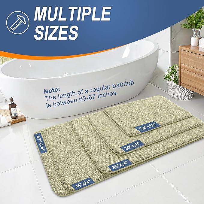 OLANLY Thick Memory Foam Bath Mats Rugs 44x24, Extra Soft Absorbent Bathroom Rug, Quick Dry Bath Mat, Non-Slip, Machine Washable Carpet for Bathroom, Tub and Shower, Home Decor Accessories, Vanilla