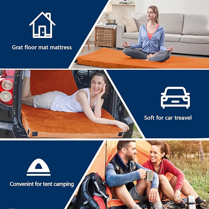 CYMULA CertiPUR-US Memory Foam Camping Mattress Pad, Portable Foam Sleeping Pad for Camping, Roll up Sleeping Mat for Adults Guest Floor Bed for Sleepover, Car, Tent SUV Cot Mattress