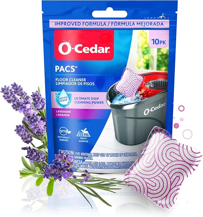 O-Cedar EasyWring Microfiber Spin Mop & Bucket Floor Cleaning System + 2 Extra Mop Head Replacements with Lavender Pac (Variety Pack)
