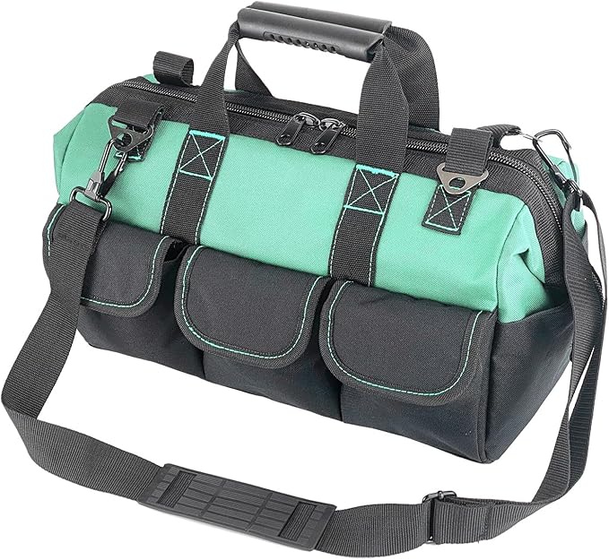 Women Heavy Duty Tool Bag with Molded base,Garden Storage Organizer for Tools,16 x 7.5 x 10.5 inches,600D Polyester Fabric(Teal)