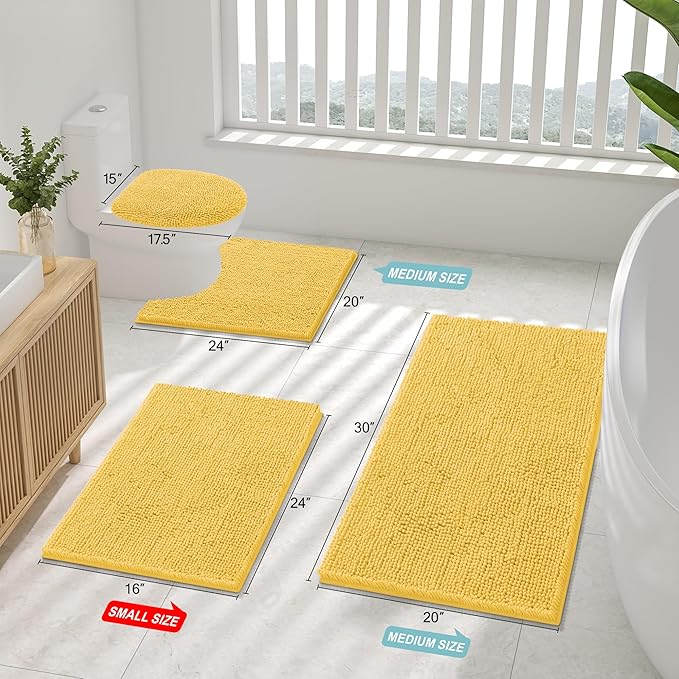 Smiry Luxury Chenille Bathroom Rugs 59x24, Extra Soft and Absorbent Shaggy Bath Mat, Machine Washable, Non-Slip Plush Carpet Runner for Tub, Shower, and Floor, Home Decor Accessories, Yellow