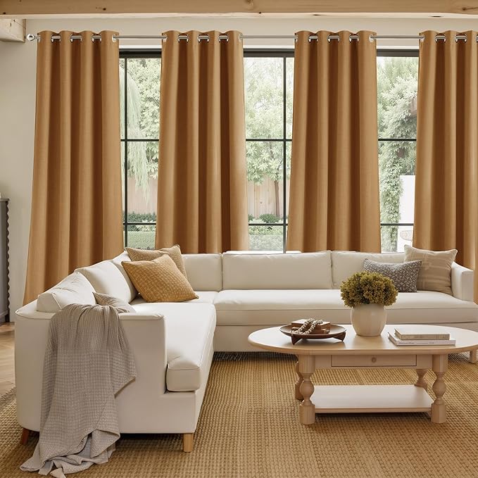 NICETOWN Short Faux Linen Gold Brown Blackout Curtains 63 inches Long