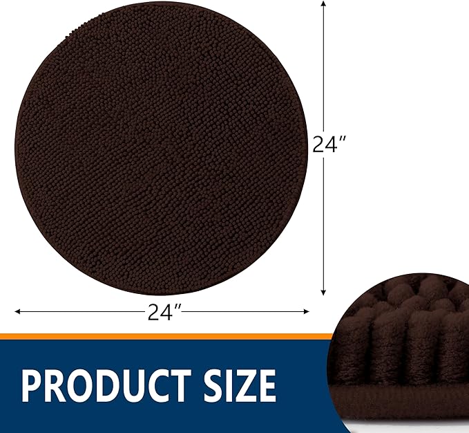 Smiry Luxury Chenille Round 24x24, Extra Soft and Absorbent Shaggy Bathroom Mat Rugs, Machine Washable, Non-Slip Plush Carpet for Tub, Shower, and Bath Room, Brown