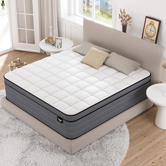 Queen Mattress 10 Inch,Hybrid Mattress Queen Size Bed in a Box with Gel Memory Foam and Individual Pocket Springs, Motion Isolation&Pressure Relief |Medium Firm Feel