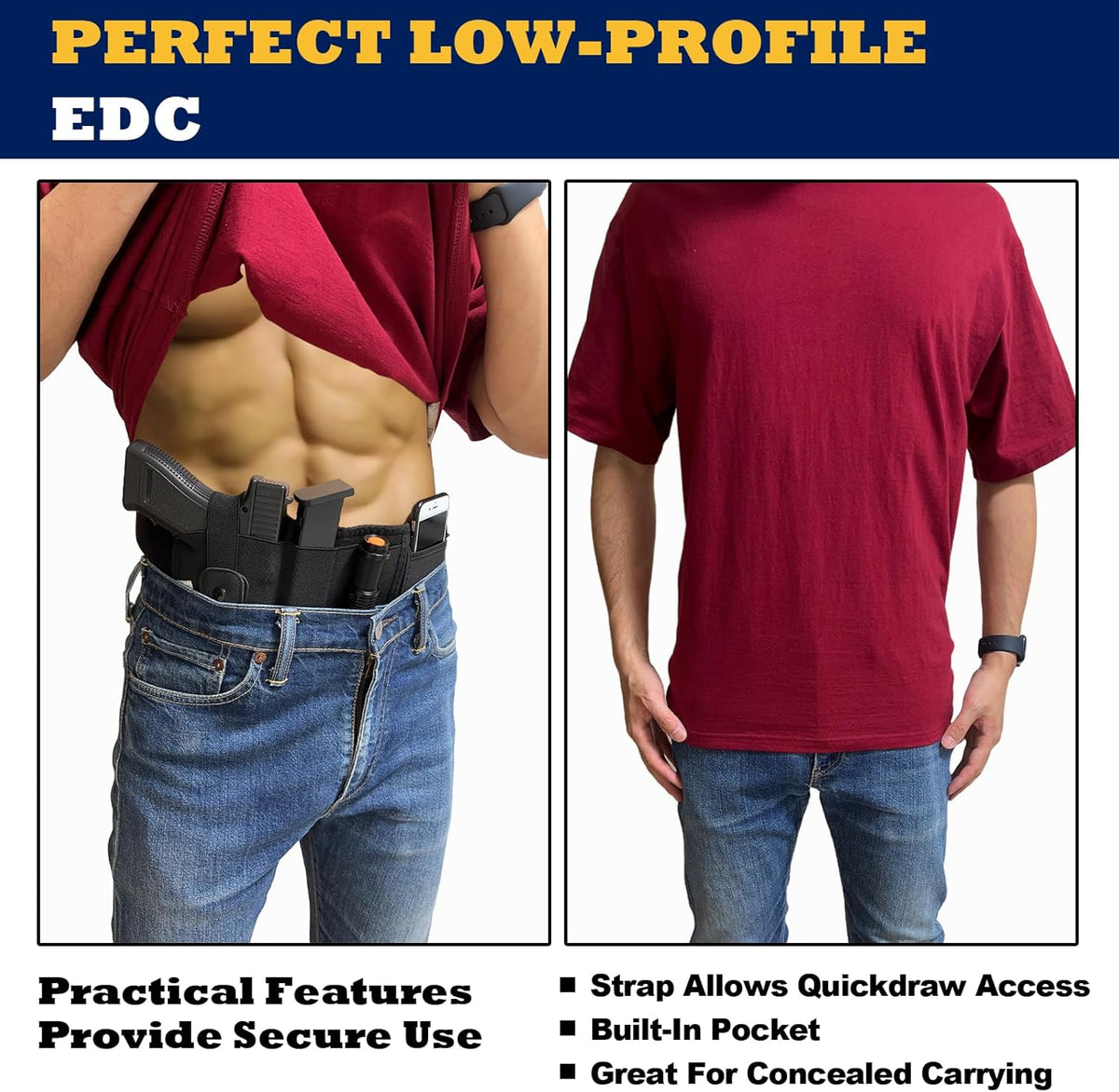 Skiennix Belly Band Holster - Concealed Carry for 2 Guns | Adjustable Tactical Elastic Waistband