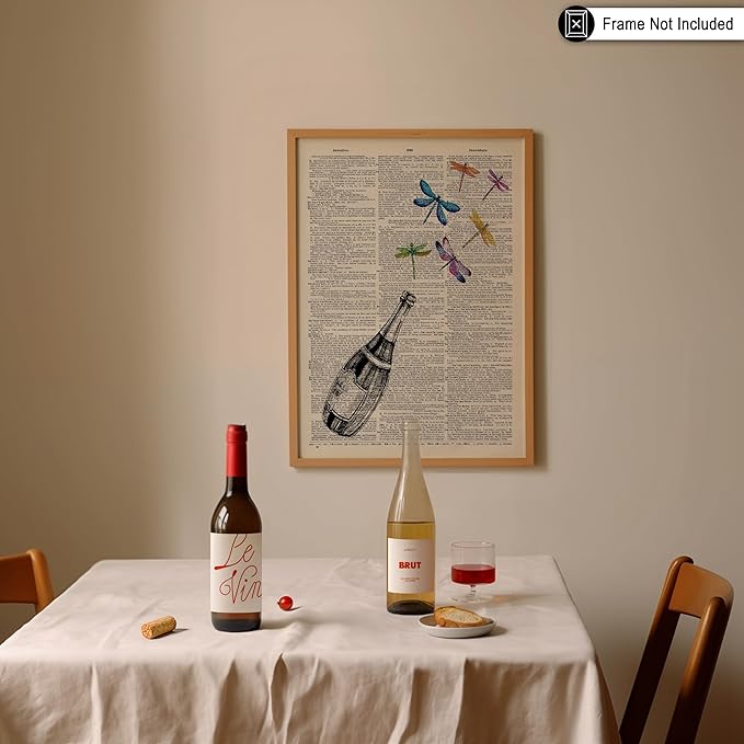 Poster Master Dictionary Art Poster - Champagne Bottle Print - Dragonfly Art - Alcohol Art - Gift for Men, Women & Bartender - Great Decor for Bar, Kitchen or Restaurant, 18x24 Unframed Wall Art
