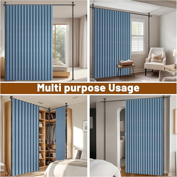 100% Blackout Room Divider Curtains Sets Blue 2 Panels W100 x L84in No Drill