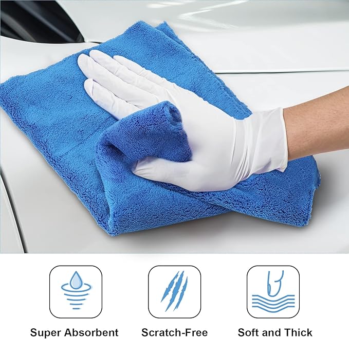Shimeyao 40 Pcs 16 x 16 Inch Edgeless Microfiber Plush Towels for Cars Detailing Drying Wash Polishing Absorbent Cleaning Cloths, 500 GSM(Blue)