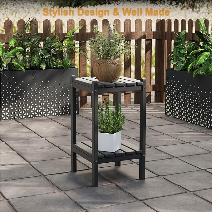 Outdoor Side Table, 26-Inch Tall Adirondack Patio Side Table, All-Weather HDPE Outdoor End Table for Porch Deck Balcony Pool, Easy Maintenance, Black