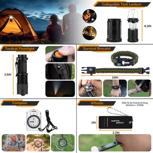 Survival Kit, 250pcs Survival Tools Tactical Gear and Trauma Bag, Survival First Aid Kit with Molle Crossbody Bag & Emergency Tent for Earthquake, Bug Out, Outdoor Adventure, Gifts for Christmas Men