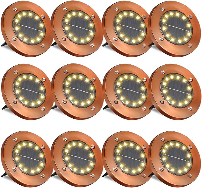 JKIMK Solar Ground Lights Outdoor Waterproof Flat Garden Solar Disk Lights Floor 12 LED 12 Pack for Garden Patio Pathway Landscape Driveway Yard Path Decor
