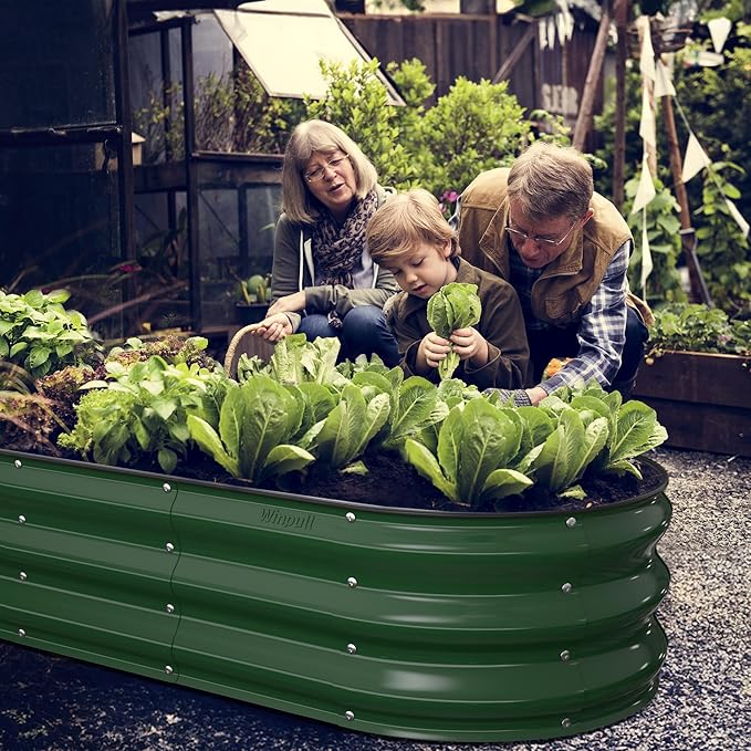 Winpull Raised Garden Bed Kit, 5x2x1 ft Galvanized Planter Box Outdoor with Safety Edging, Large Metal Raised Beds for Gardening Vegetables Flower Fruits (Moss Green)
