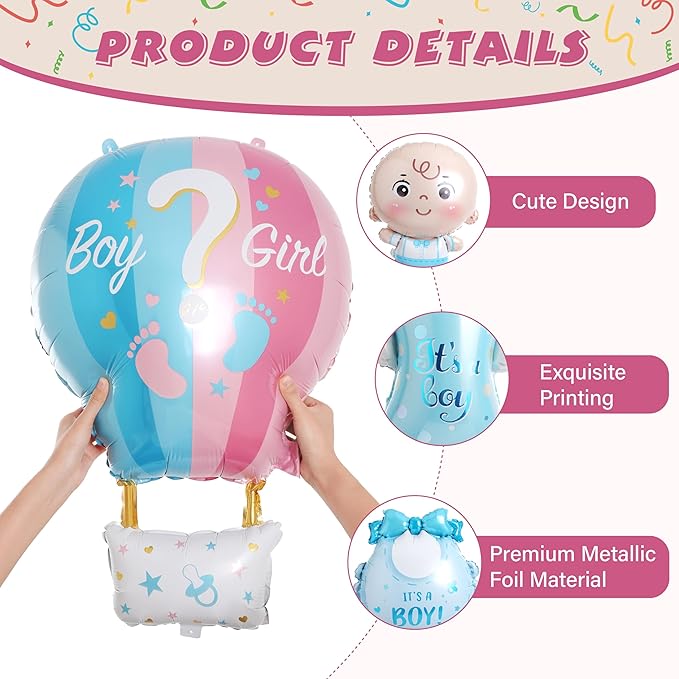 Gender Reveal Decorations, Baby Boy or Girl Gender Reveal Balloon Set Includes Pink and Blue Foil Balloons for Baby Shower Decorations Baby Party Supplies 7 Pcs