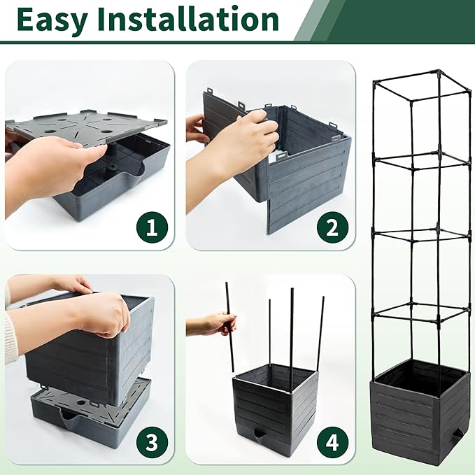 Tomato Planter with Trellis, 57 Inch Self-Watering Planter Box 2-Pack, Grey Planter with Metal Support for Outdoor Indoor Climbing Plants