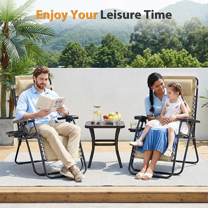 NEWBULIG Zero Gravity Chairs Set of 2, Lounge Chair Folding Portable Adjustable Camping Recliner with Adjustable Pollow, Mesh Back, Cup Holder Trays Lawn Patio Chair for Pool Beach