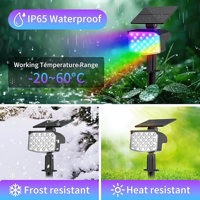 WELALO Solar Color Changing Spot Lights Outdoor, Waterproof Solar Christmas Lights with 9 Modes, Multicolor RGB Landscape Spotlights for Yard Driveway Lawn Patio Pathway Decorations, 6 Pack