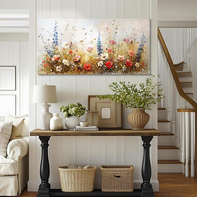 SERIMINO Modern Wildflower Wall Art, Rustic Botanical Floral Extra Large Artwork